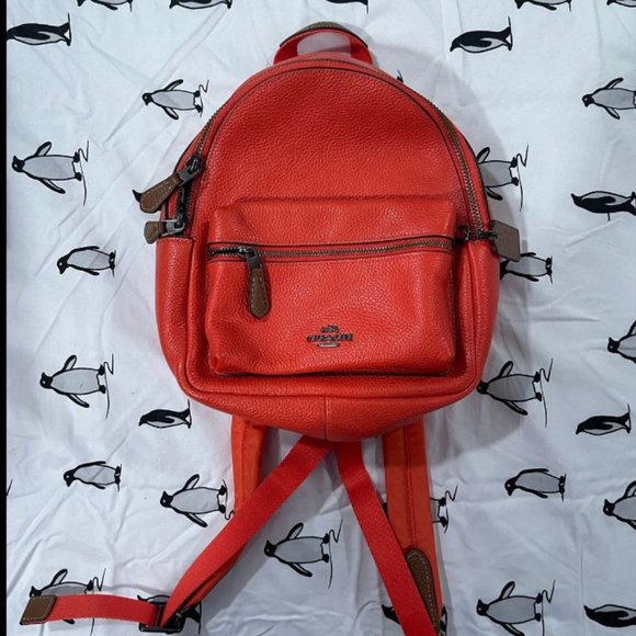 Coach Orange Leather Keith Haring Backpack - Picture 1 of 5